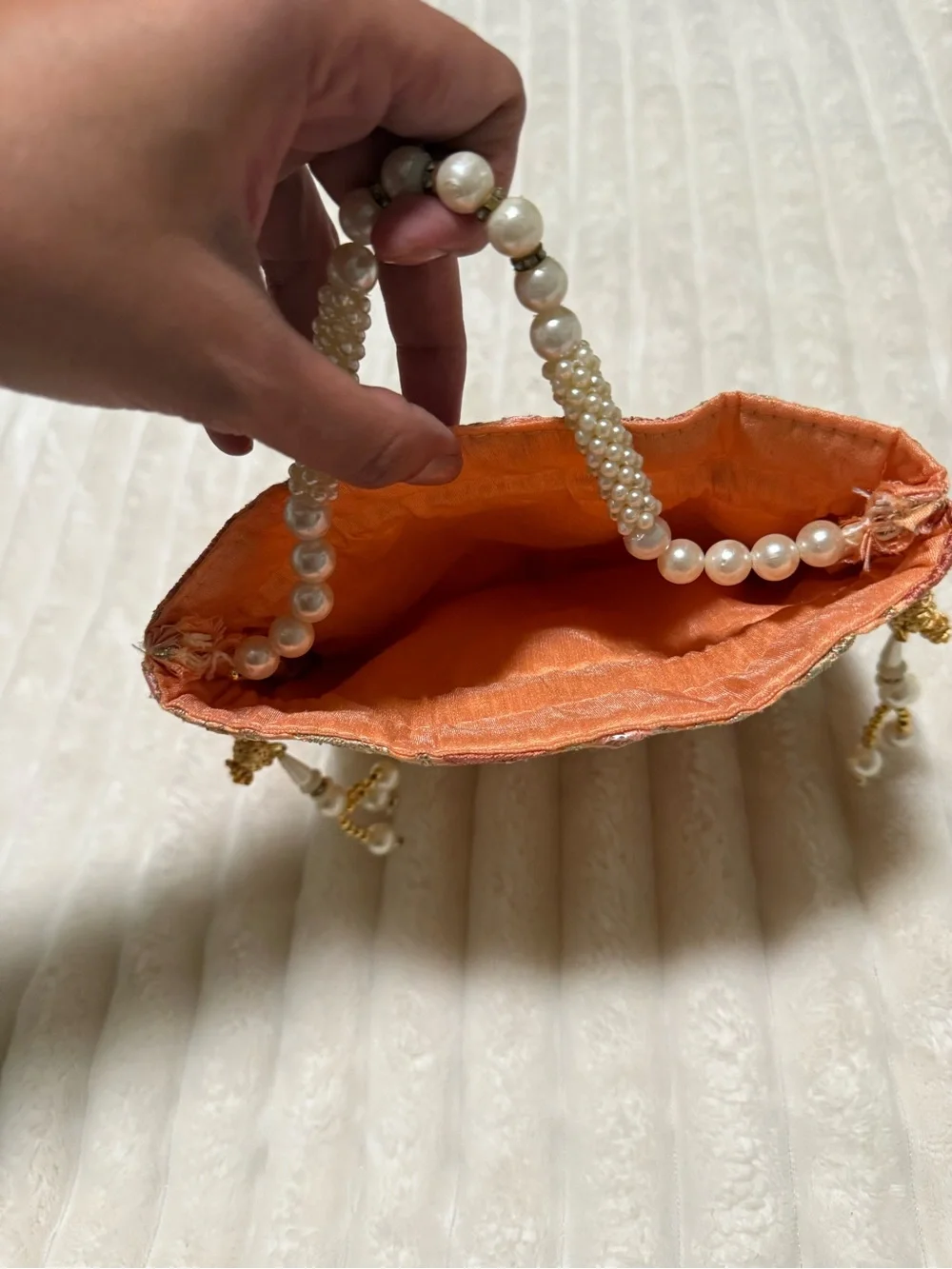Embroidered Peach Beaded Evening Bag